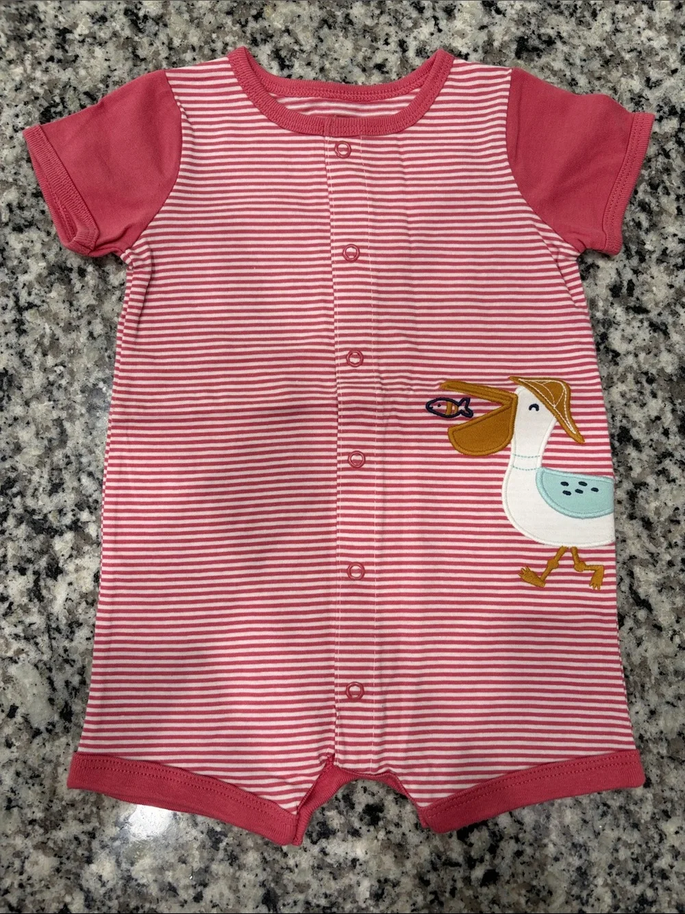 Carter's Pink & White Striped One-Piece with Pelican Applique